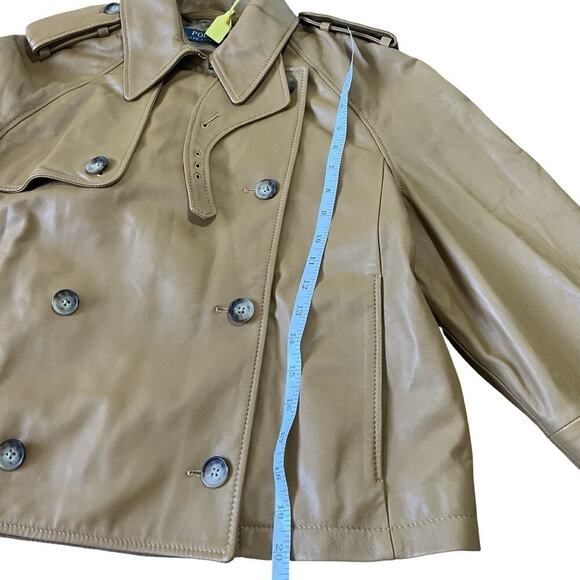 Ralph Lauren Womens Cropped Lambskin Trench‎ Coat Size M Tan Luxe MSRP $998 FLAW - Picture 13 of 16